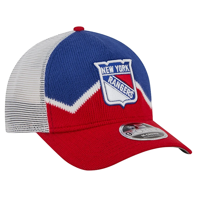 Men's New Era  Red/Blue New York Rangers Hockey Sock 9FORTY A-Frame M-Crown Adjustable Trucker Hat