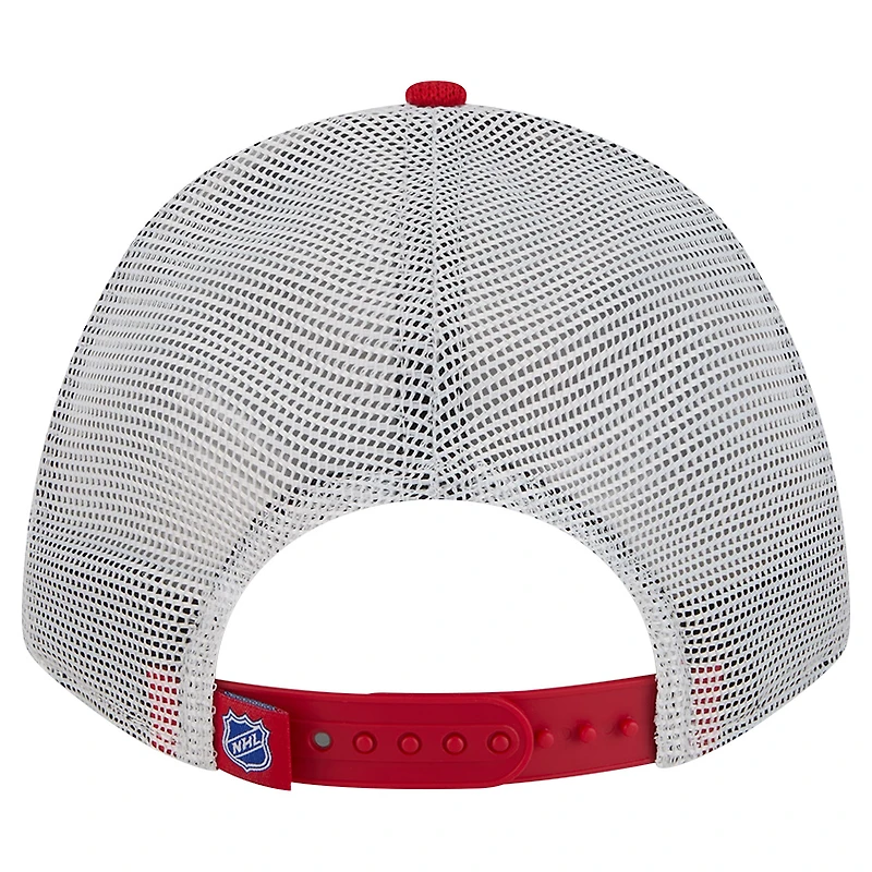 Men's New Era  Red/Blue New York Rangers Hockey Sock 9FORTY A-Frame M-Crown Adjustable Trucker Hat