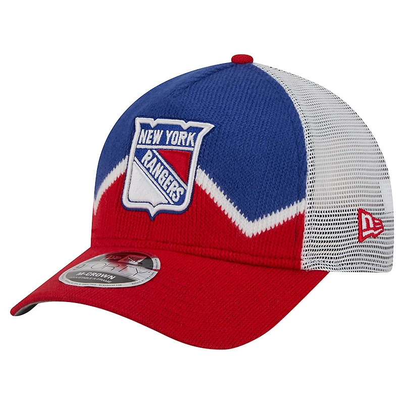 Men's New Era Red/Blue New York Rangers Hockey Sock 9FORTY A-Frame M-Crown Adjustable Trucker Hat