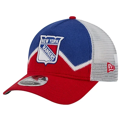 Men's New Era Red/Blue New York Rangers Hockey Sock 9FORTY A-Frame M-Crown Adjustable Trucker Hat