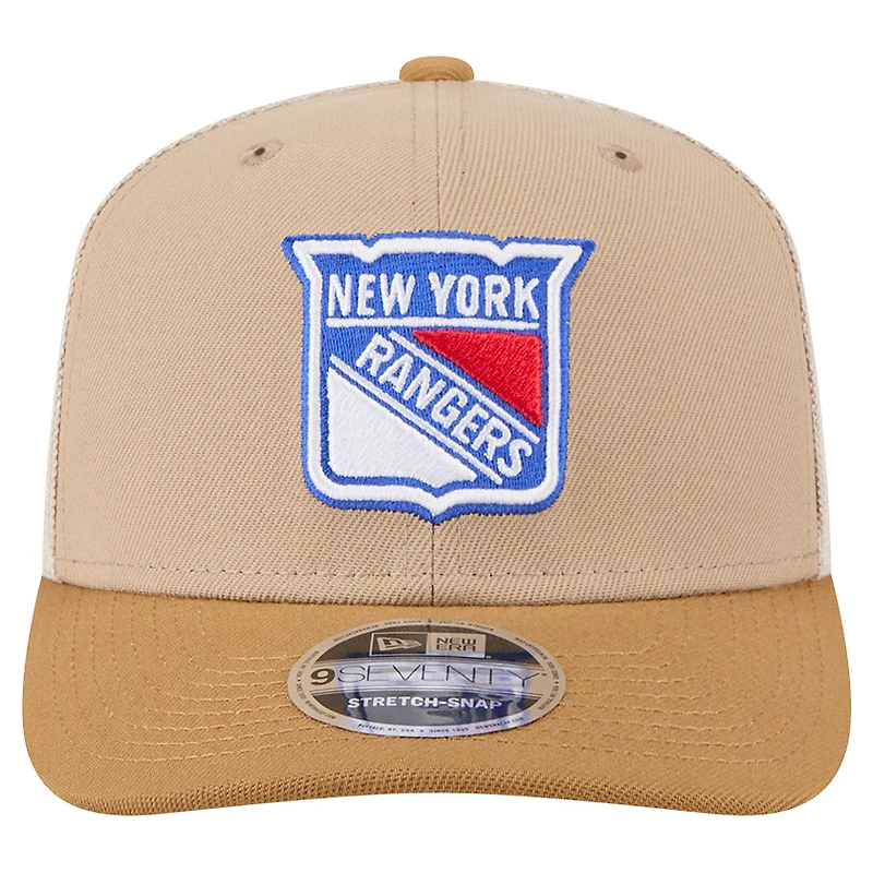 Men's New Era Tan/Light Brown New York Rangers Two-Tone Trucker 9SEVENTY Stretch Snap Adjustable Hat