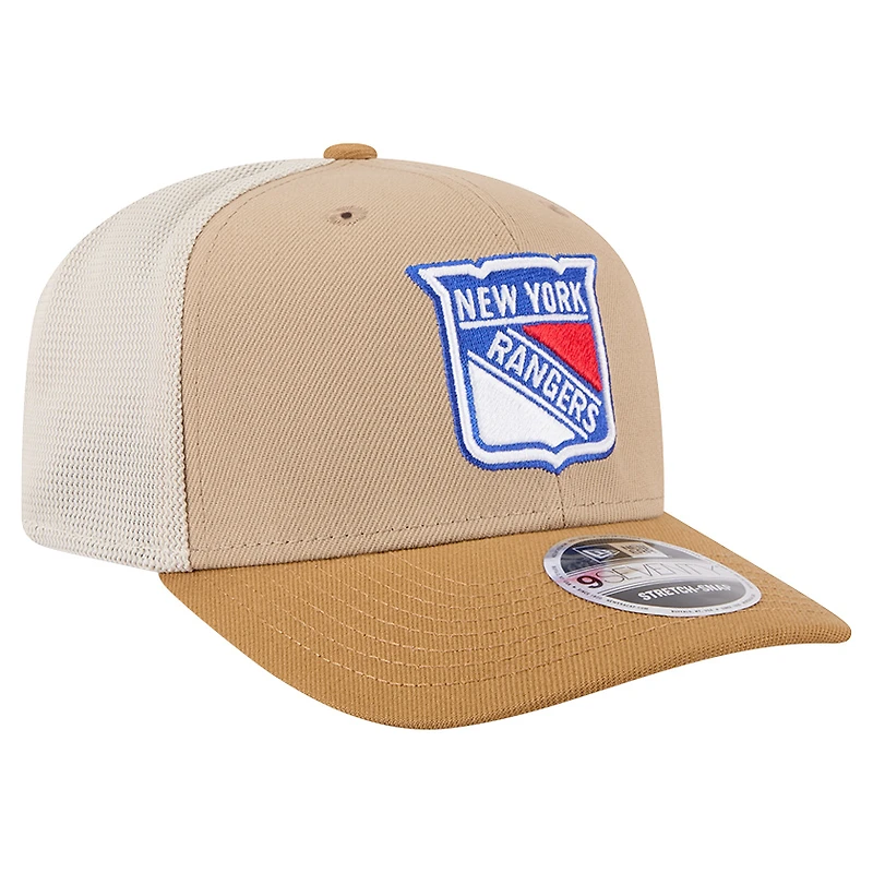 Men's New Era Tan/Light Brown New York Rangers Two-Tone Trucker 9SEVENTY Stretch Snap Adjustable Hat