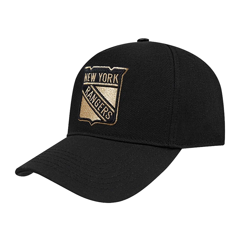 Men's Pro Standard  Black New York Rangers Metallic Logo Pinch Front Adjustable Hat