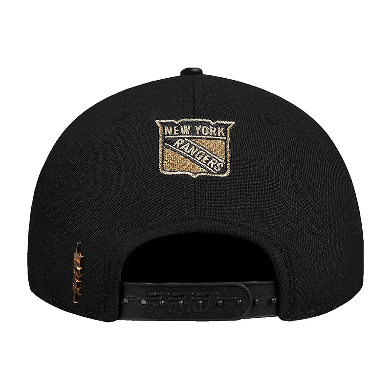 Men's Pro Standard  Black New York Rangers Metallic Logo Pinch Front Adjustable Hat