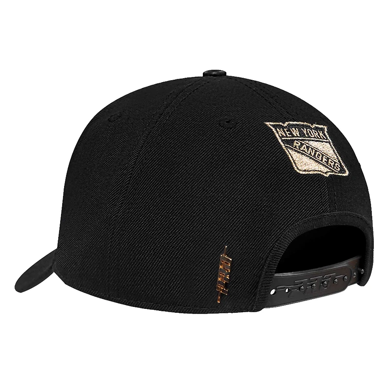 Men's Pro Standard  Black New York Rangers Metallic Logo Pinch Front Adjustable Hat