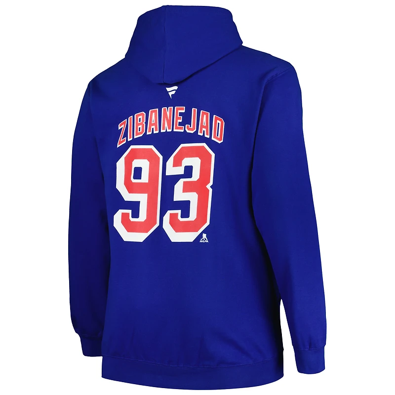 Profil pour hommes Mika Zibanejad Bleu New York Rangers grand et nom numéro Pull à capuche