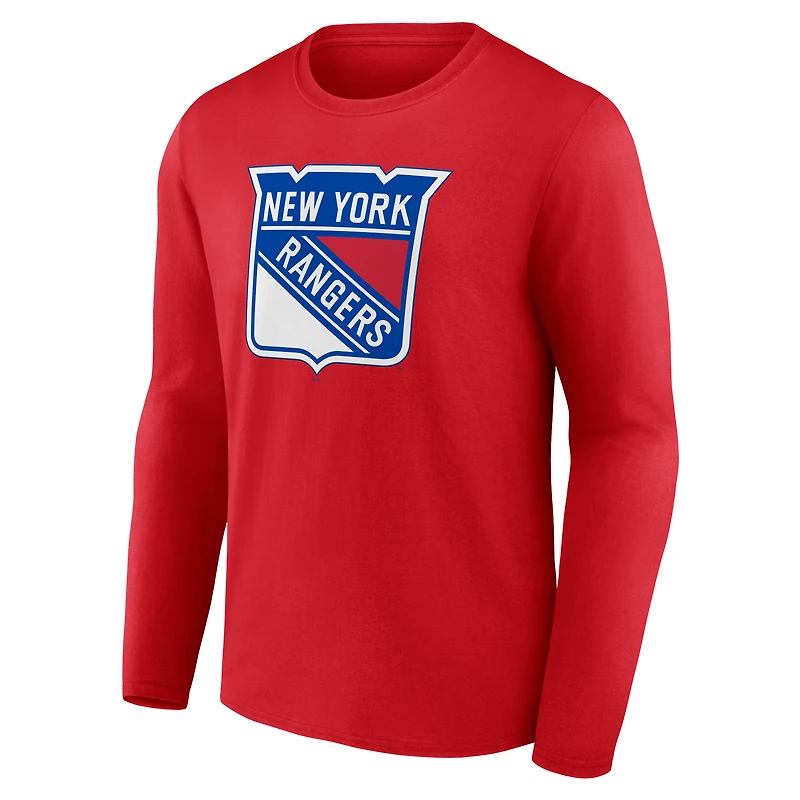 T-shirt à manches longues rouge pour homme avec logo principal des Rangers de New York