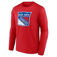 T-shirt à manches longues rouge pour homme avec logo principal des Rangers de New York