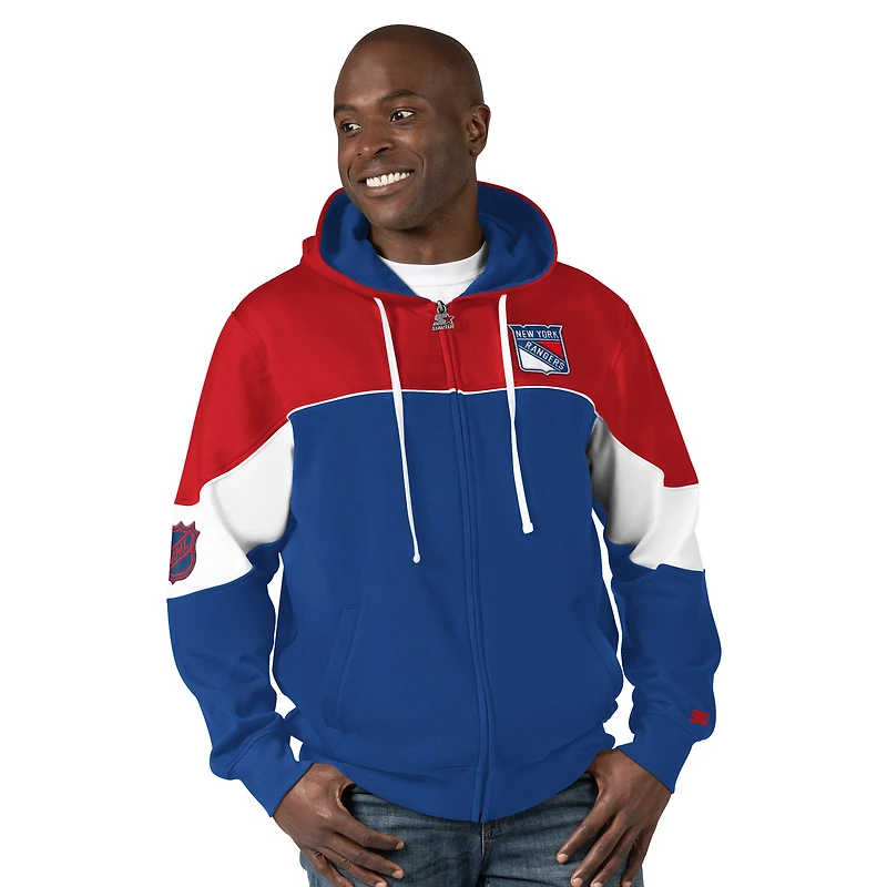 Sweat à capuche entièrement zippé Starter bleu/rouge New York Rangers Power Forward pour hommes
