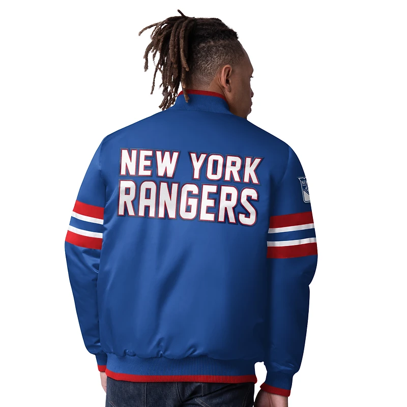 Men's Starter Blue New York Rangers Scout I Full-Snap Varsity Jacket