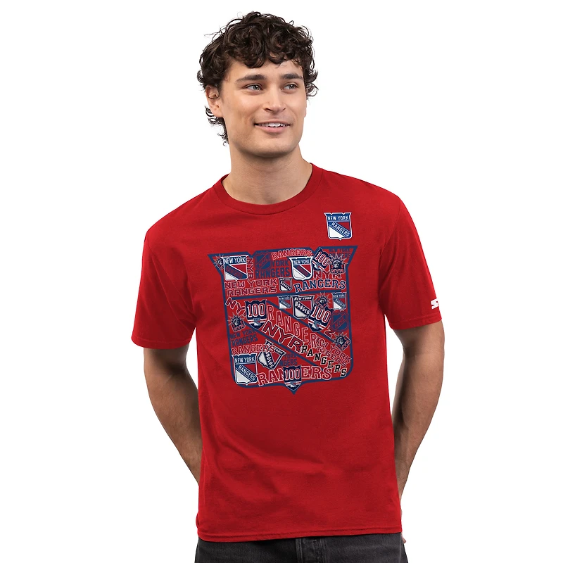 T-shirt Starter rouge pour homme avec logo collage des New York Rangers