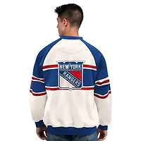 Men's Starter  White New York Rangers Defense Fleece Crewneck Sweatshirt