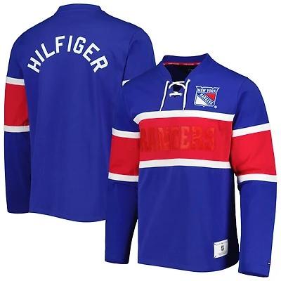 Haut à manches longues lacets Walter Tommy Hilfiger bleu des New York Rangers pour hommes