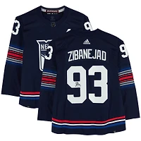 Maillot authentique adidas alternatif bleu marine dédicacé par Mika Zibanejad des Rangers de New York 2023-24