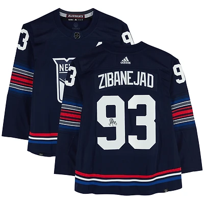 Maillot authentique adidas alternatif bleu marine dédicacé par Mika Zibanejad des Rangers de New York 2023-24