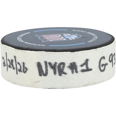 Rondelle de but utilisée par Mika Zibanejad des Rangers de New York lors du match du 28 février 2026 contre les Penguins de Pittsburgh