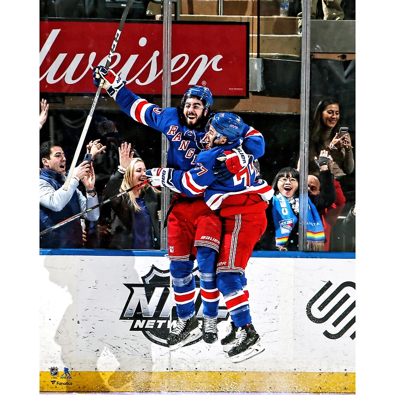 Mika Zibanejad New York Rangers Unsigned Five Goal Game Overtime Celebration Photograph
