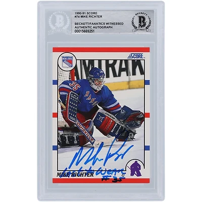 Carte de recrue authentifiée signée par Mike Richter des Rangers de New York Score #74 de Beckett Fanatics de 1990-91 avec l'inscription "LAST TO WEAR #35"