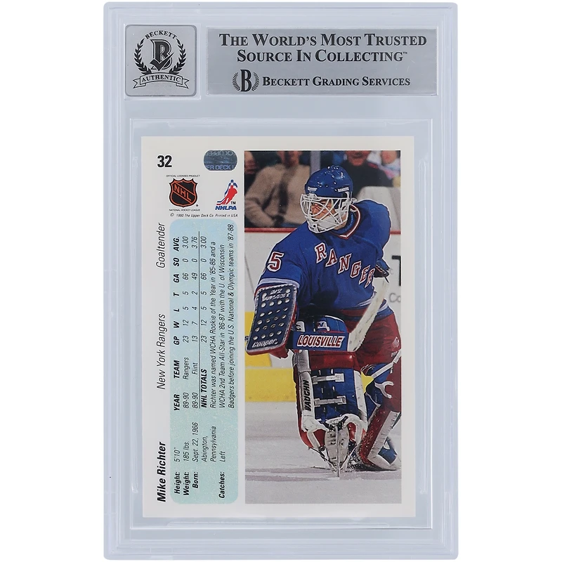 Mike Richter New York Rangers Autographed 1990-91 Upper Deck #32 Beckett Fanatics Witnessed Authenticated 10 Rookie Card