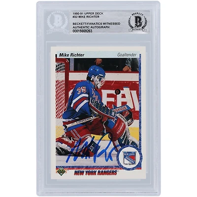 Carte de recrue authentifiée dédicacée par Mike Richter des Rangers de New York 1990-91 Upper Deck #32 Beckett Fanatics