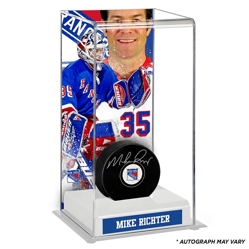 Mike Richter New York Rangers Autographed Puck with Deluxe Tall Hockey Puck Case
