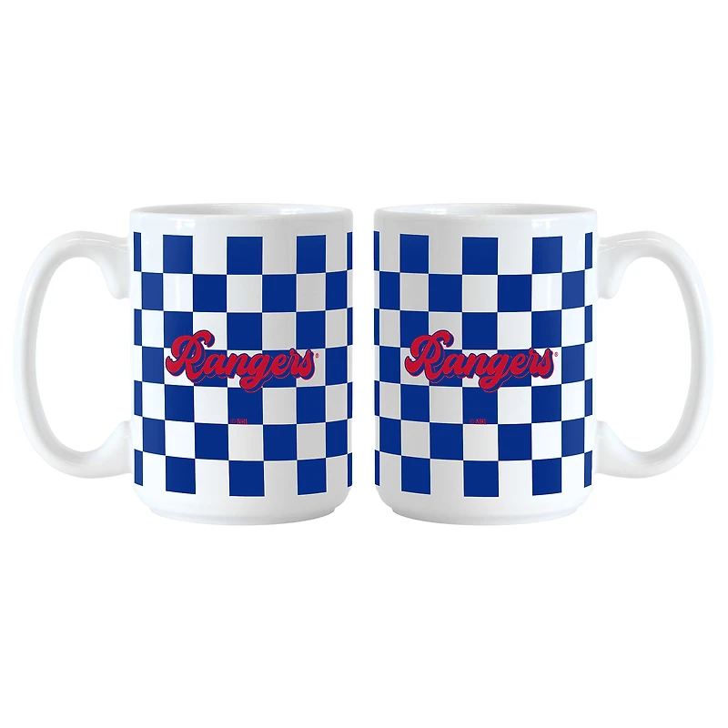 Lot de 2 tasses à motif de damier de 15 oz avec inscription en anglais des Rangers de New York