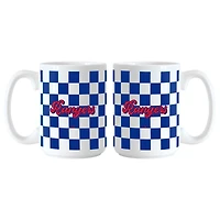 Lot de 2 tasses à motif de damier de 15 oz avec inscription en anglais des Rangers de New York
