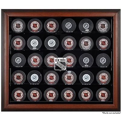 Vitrine de présentation marron pour 30 rondelles des Rangers de New York