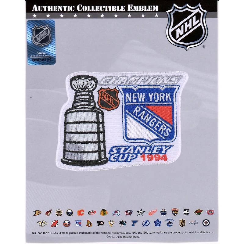Écusson de maillot non signé des champions de la Coupe Stanley 1994 des Rangers de New York avec l'emblème national