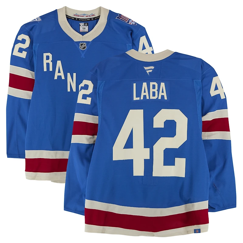 Noah Laba New York Rangers Game-Used #42 Blue Alternate Jersey vs. Buffalo Sabres on April 8, 2026