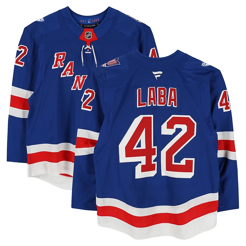 Noah Laba New York Rangers Game-Used #42 Blue Set 3 Jersey from the 2025-26 NHL Season