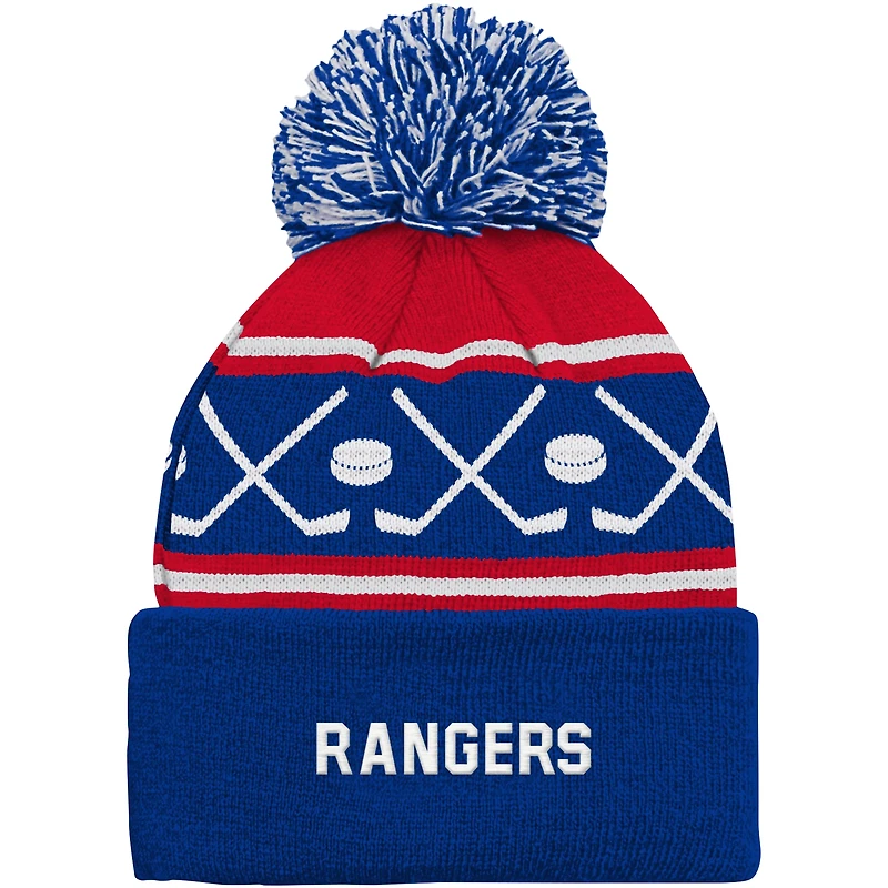 Bonnet en tricot bleu à revers avec pompon pour enfant d'âge préscolaire des Rangers de New York