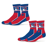 Lot de 2 paires de chaussettes mi-mollet unisexes bleu/blanc Starter New York Rangers à double bloc de couleur