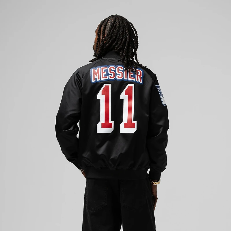Unisex Mitchell & Ness Mark Messier Black New York Rangers Maxxed Out Full-Zip Satin Jacket