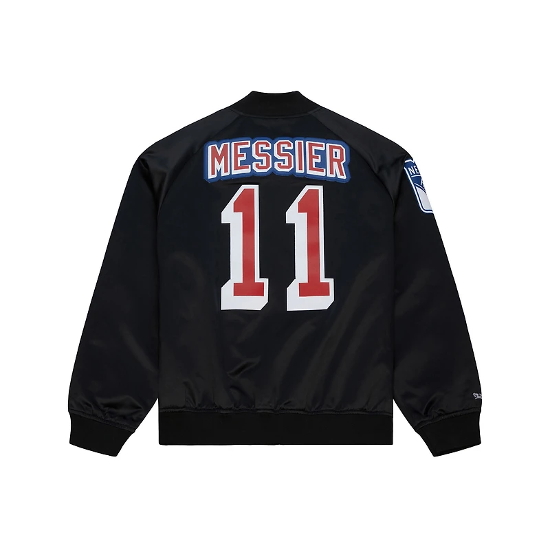 Veste unisexe en satin noir à fermeture éclair Mark Messier des Rangers de New York Maxxed Out Mitchell & Ness