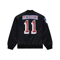 Veste unisexe en satin noir à fermeture éclair Mark Messier des Rangers de New York Maxxed Out Mitchell & Ness
