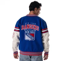 Veste universitaire unisexe bleue The Wild Collective New York Rangers à épaules tombantes et boutons-pression