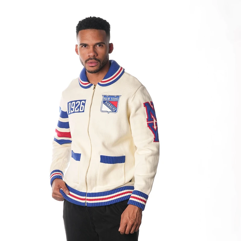 Pull unisexe zippé en jacquard crème New York Rangers de The Wild Collective