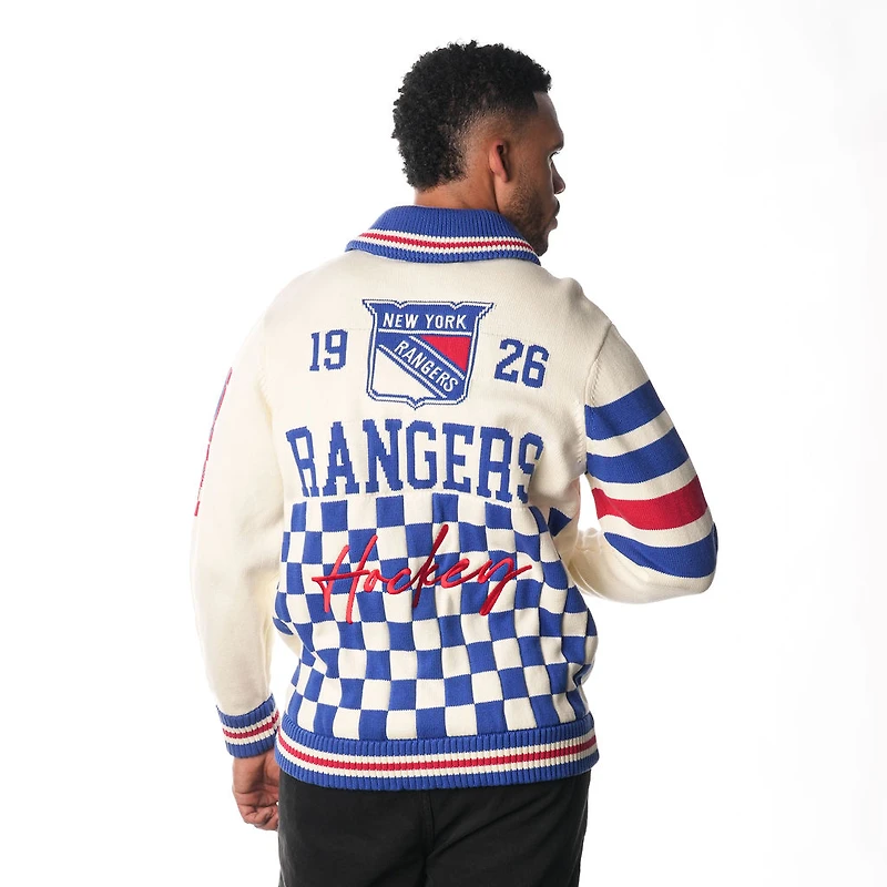 Pull unisexe zippé en jacquard crème New York Rangers de The Wild Collective
