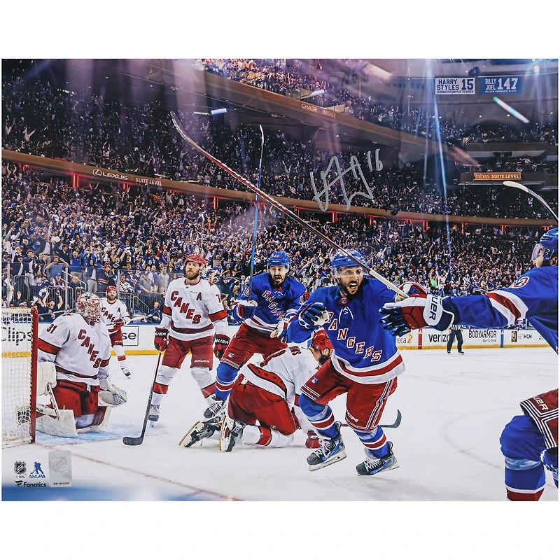 Vincent Trocheck New York Rangers Autographed 16" x 20" 2024 Stanley Cup Playoffs Second Round Game 2 vs. Carolina Hurricanes Overtime Goal Celebration Photograph