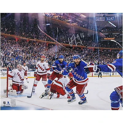 Vincent Trocheck New York Rangers Autographed 16" x 20" 2024 Stanley Cup Playoffs Second Round Game 2 vs. Carolina Hurricanes Overtime Goal Celebration Photograph