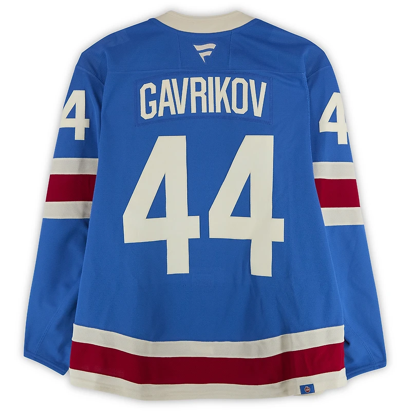 Maillot bleu du centenaire n° 44 des Rangers de New York porté par Vladislav Gavrikov lors du match contre les Bruins de Boston le 26 janvier 2026
