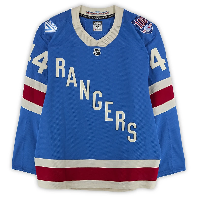 Vladislav Gavrikov New York Rangers Game-Used #44 Blue Centennial Jersey vs. Boston Bruins on January 26, 2026