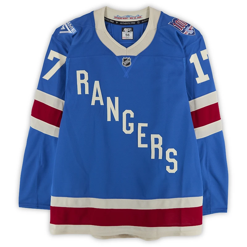 Will Borgen New York Rangers Game-Used #17 Blue Centennial Jersey vs. Carolina Hurricanes on February 5, 2026
