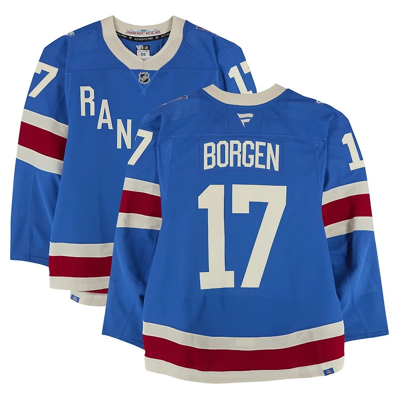 Will Borgen New York Rangers Game-Used #17 Blue Centennial Set 1 Jersey from Multiple Games Between October 20 & November 16, 2025