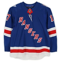 Maillot bleu n° 17 porté par Will Borgen des Rangers de New York lors de la saison 2025-2026 de la LNH.