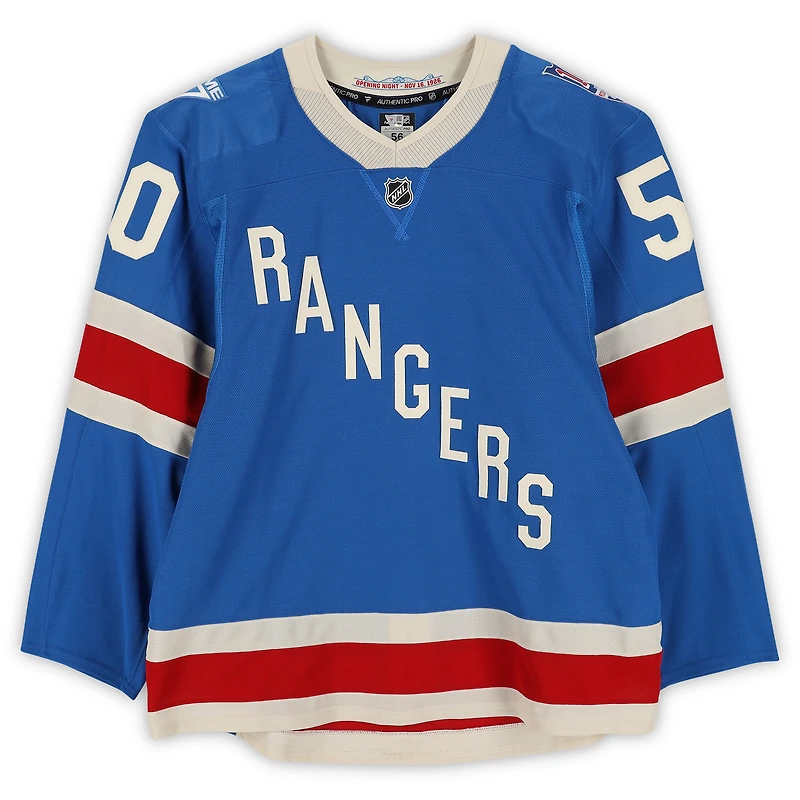 Maillot bleu du centenaire n° 50 porté par Will Cuylle des Rangers de New York contre les Maple Leafs de Toronto le 5 mars 2026