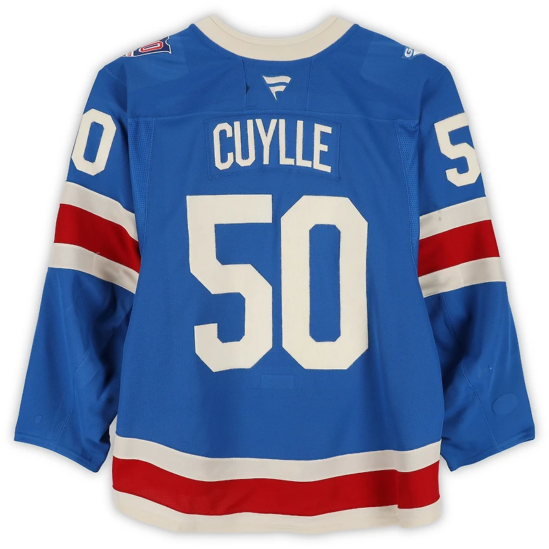 Maillot bleu n° 50 des Rangers de New York, porté par Will Cuylle lors de plusieurs matchs entre le 10 décembre 2025 et le 8 janvier 2026.