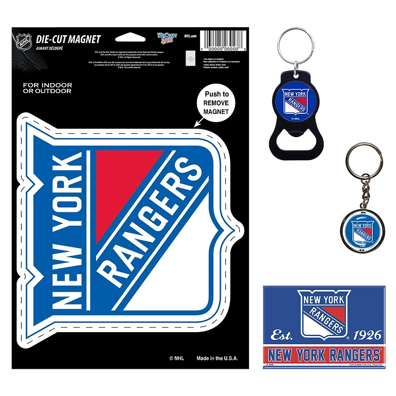 Lot de 4 porte-clés et aimants WinCraft New York Rangers
