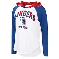 T-shirt à capuche manches longues raglan VIP G-III 4Her par Carl Banks pour femme, blanc, des Rangers de New York